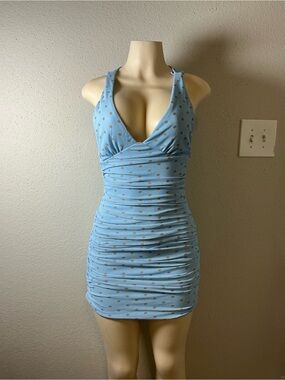 Zara Pale Blue Polka Dot Halter Dress